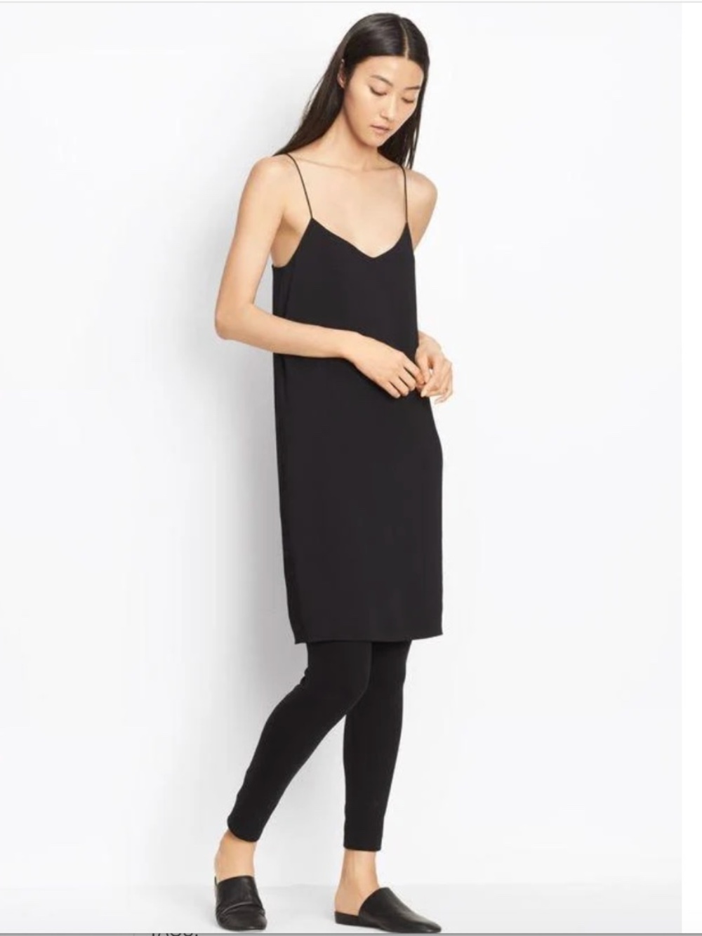 Vince Luxury V-Neck Cami Mini Slip Minimalist Cocktail Dress Black Size Large